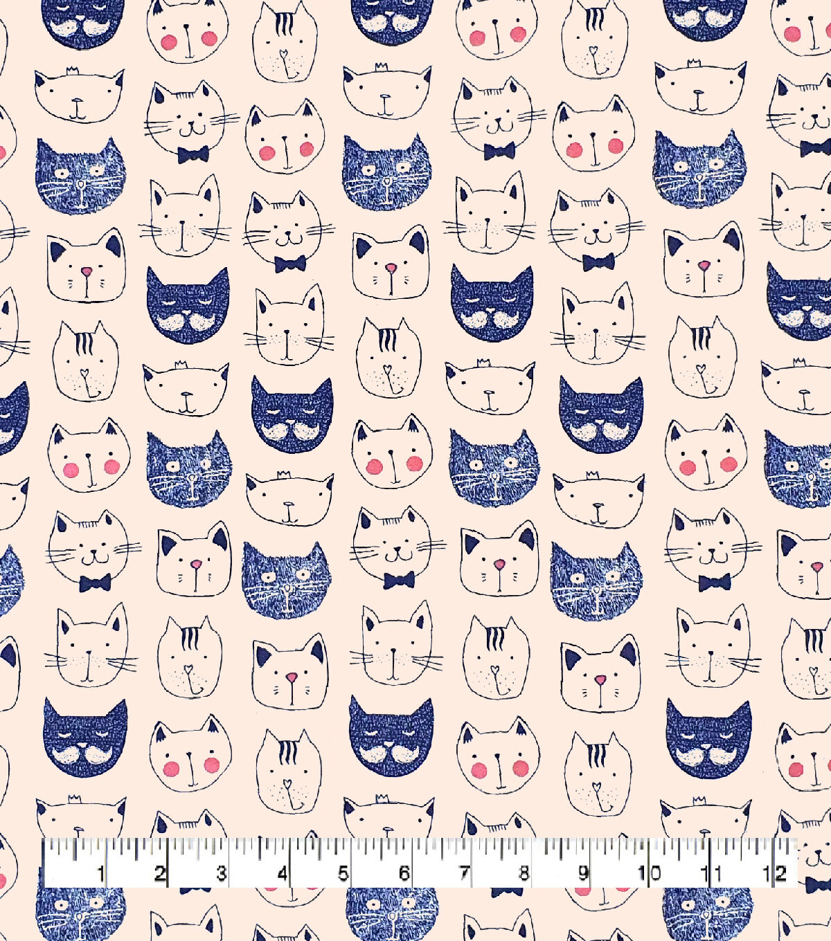 Super Snuggle Cat Face Doodles Flannel Fabric
