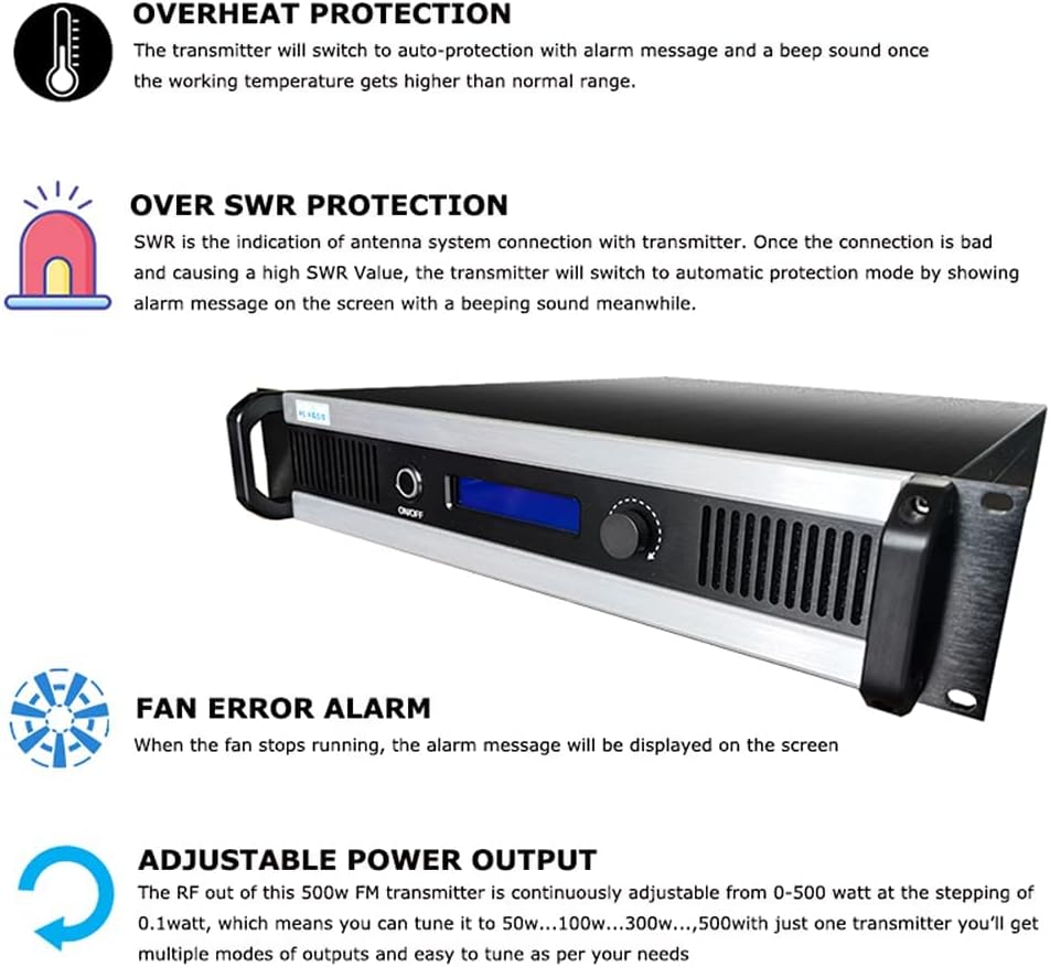 500W FM Broadcast Transmitter for Church, Professional High Power Long Range FM Radio Transmitter for Broadcasting Equipment for Radio Station