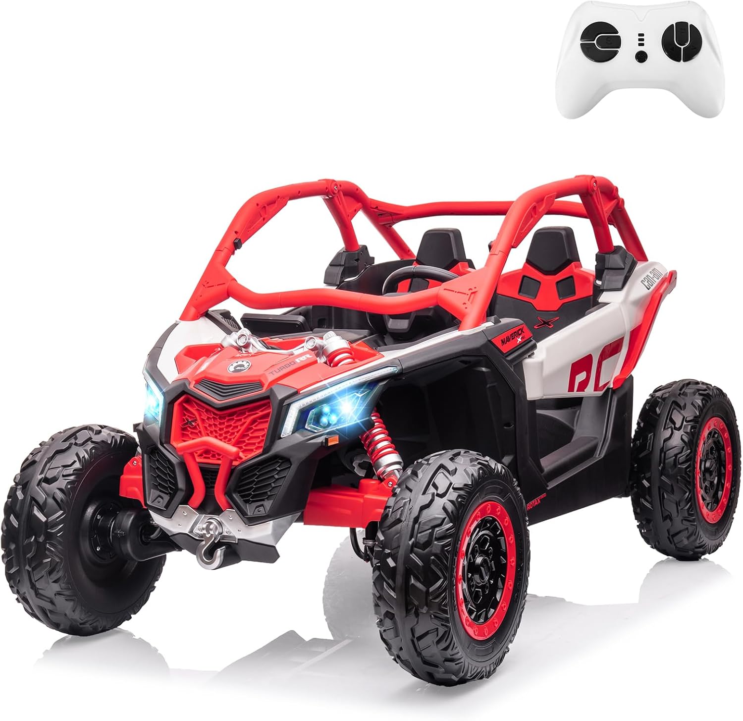 2 Seats Ride On UTV, Electric Off-Road Toys with 2 * 24V Batteries 4 * 200W Motors, Licensed by CAN-AM UTV for Kids Backyard/Beach, with Music, LED Lights & All-Terrain Tires,Max Load 130 LBS