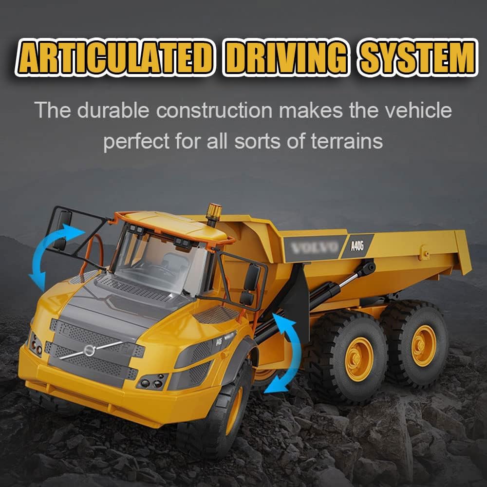 1/20 Large 23IN Electric Remote Control Dump Truck A40G, 2.4G Simulated Acoustic-Optical RC Engineering Vehicle Model Transport Vehicle, 6-Wheel Lifting Bucket Construction Truck