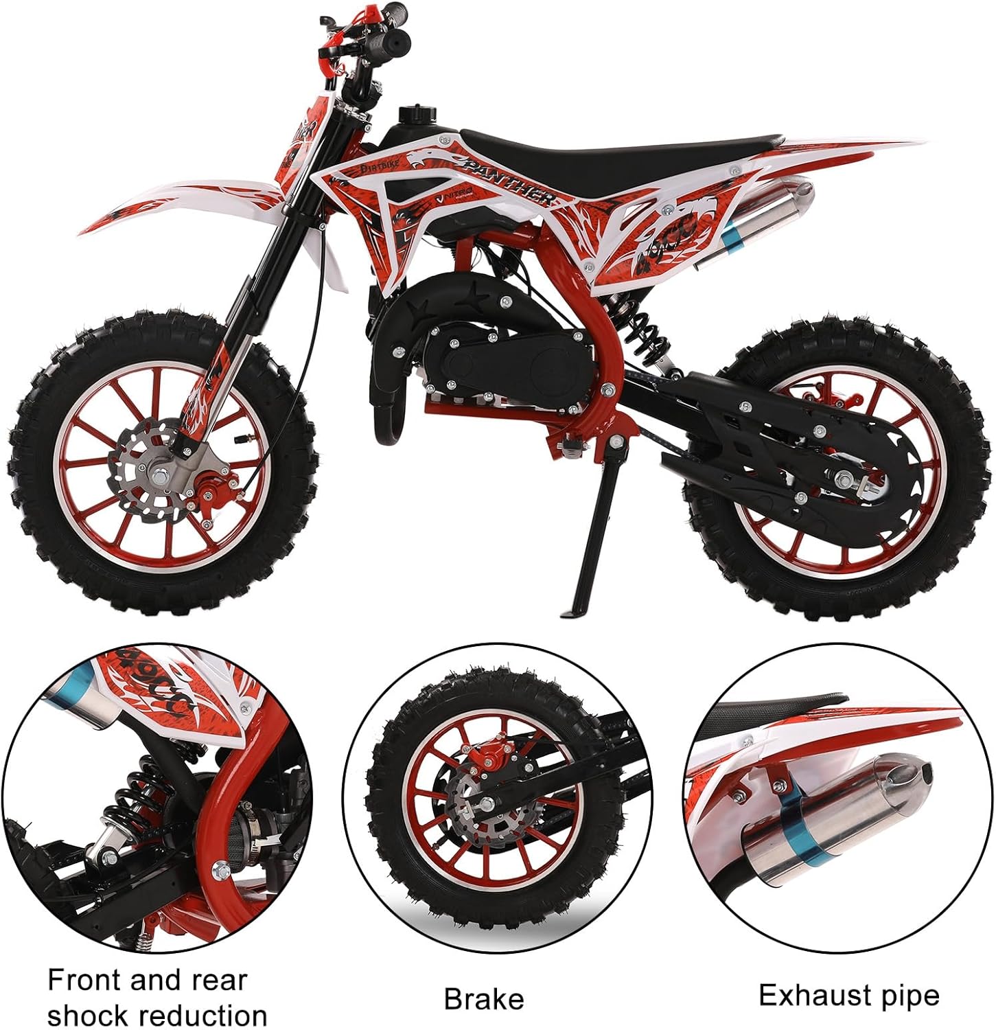 Dirt Bike for Kids & Adults,50cc 2-Stroke Gas Motorcycle,Pocket Rocket Motor-Bike Off Road Gas Power Mini Pocket with Front Rear Disc Brakes,Mini Dirt Scooter Bike Max Speed 40KM/H Red