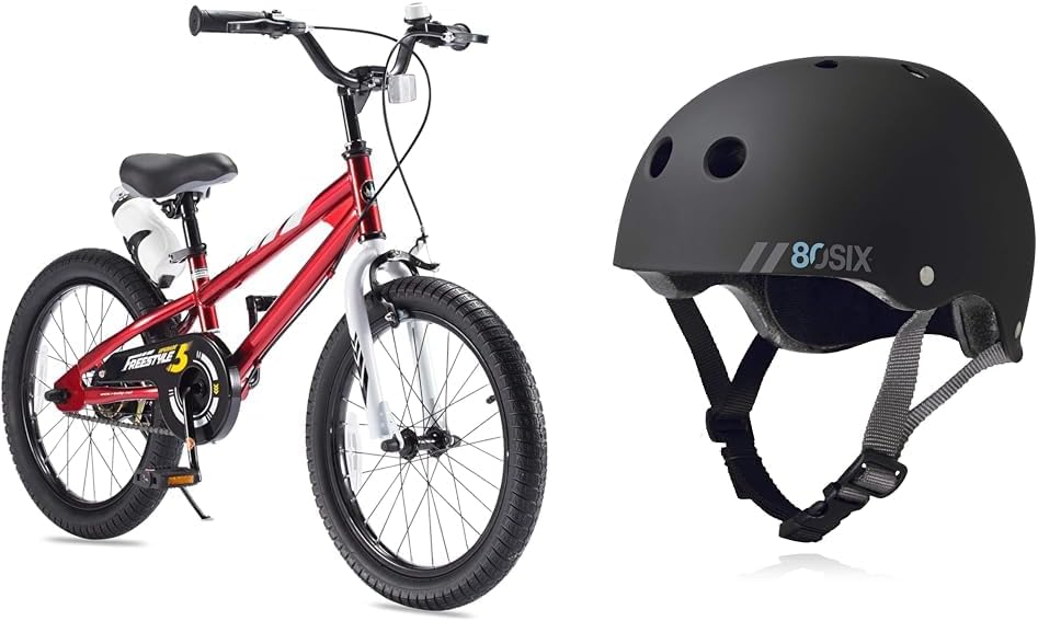 Royalbaby BMX Freestyle Bike 18 Inch & 80Six Dual Certified Kids Helmet for Biking Skate Scooter Ages 5+