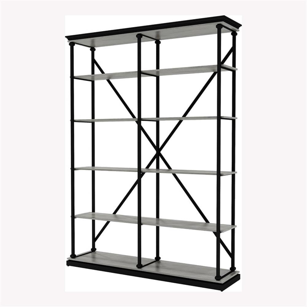 BOWERY HILL Industrial Metal 58-Inch Bookcase in Antique Gray