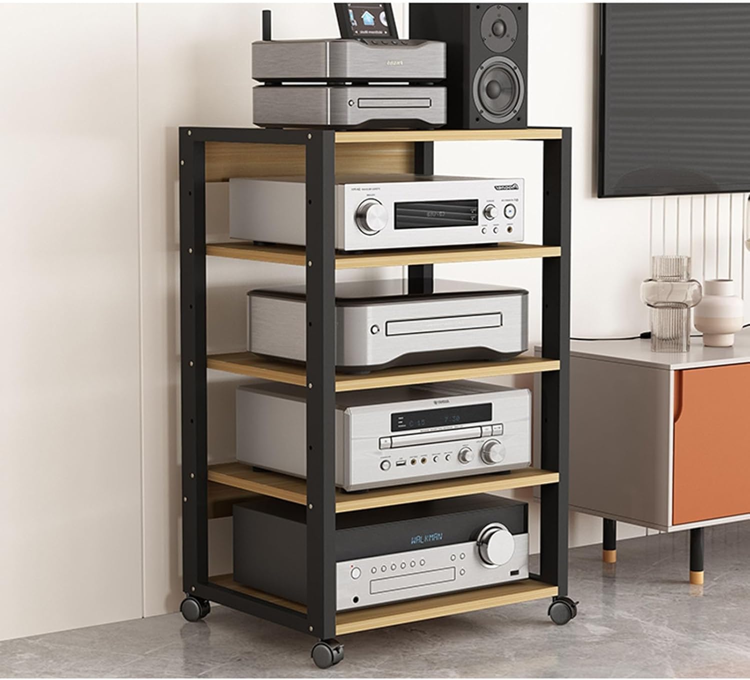 XIHAADOY Audio Rack Tower 5-Tier Audio Vedio-Media Stand Corner Shelf