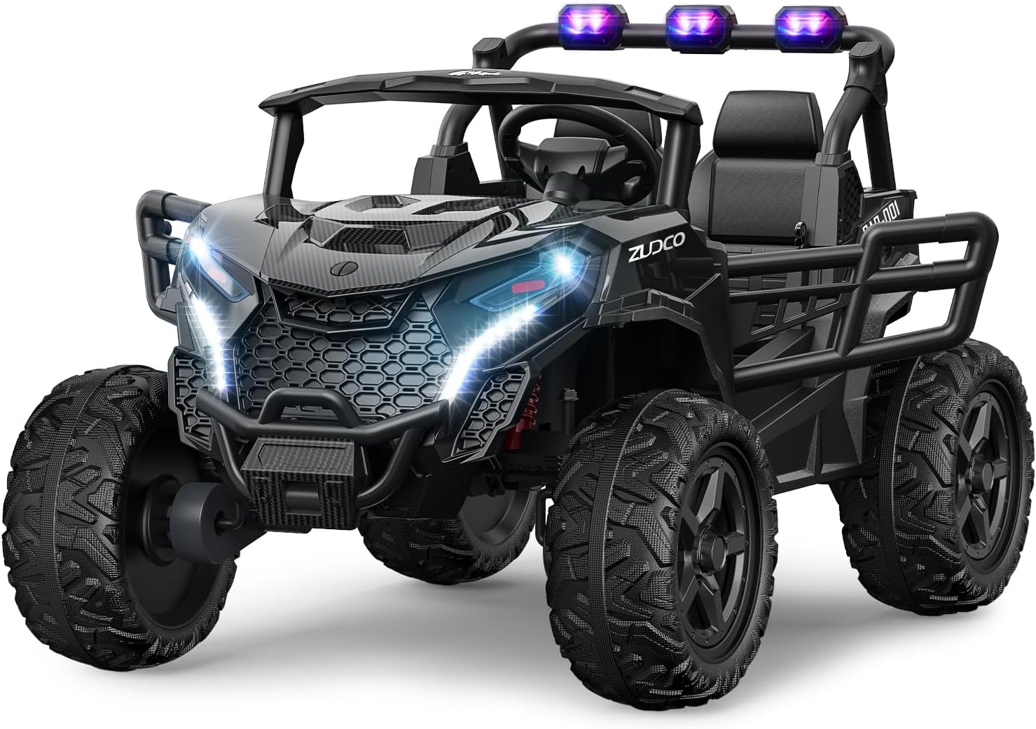 24V 2 Seater Ride on Car Truck 4x200W, EVA Tires, 4WD/2WD, Rainbow Lights, Remote Control, Shock Absorbers, Bluetooth, Ride on Toy for Big Kids Ages 3-8, Black