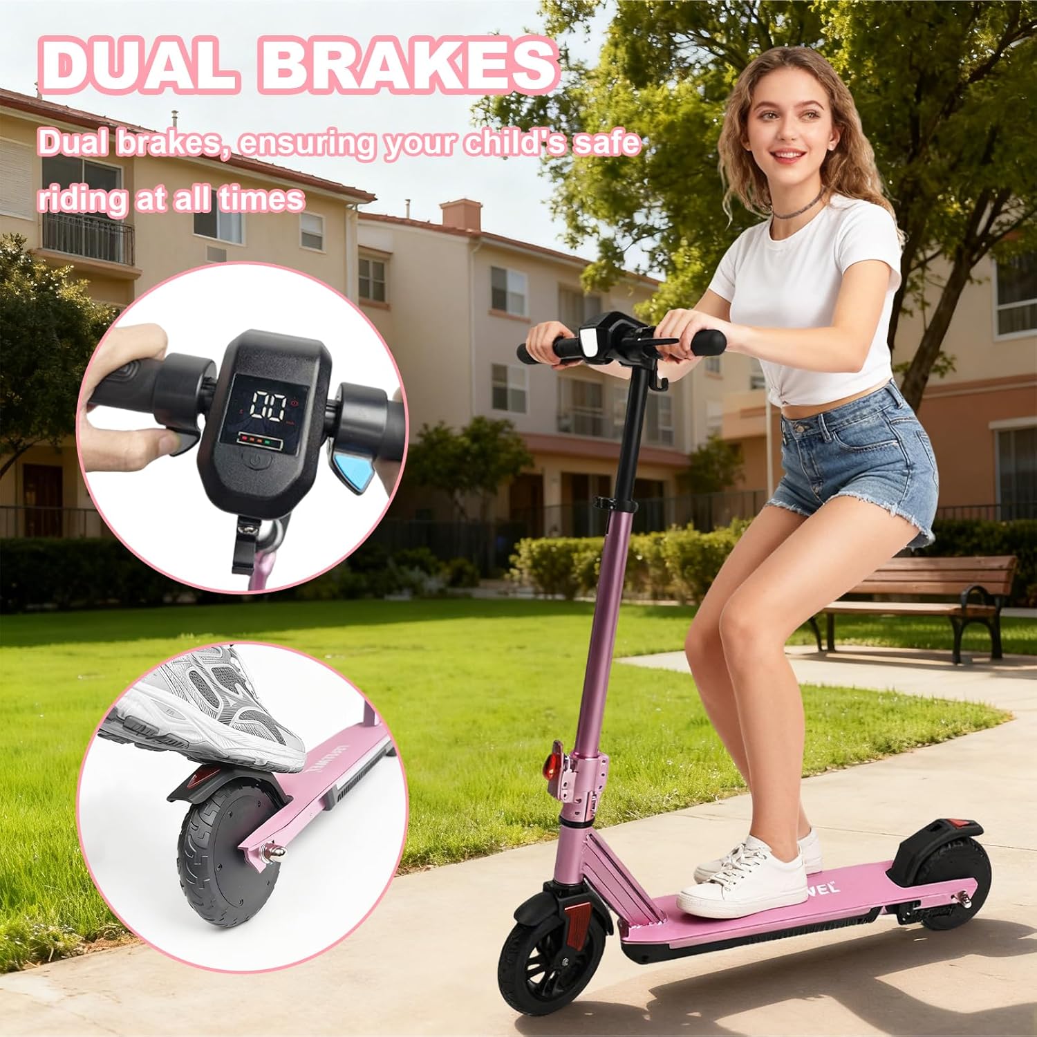 Electric Scooter for Kids Ages 6-12, 150W Motor, 4/7/11 Mph, 60 mins Ride Time, Adjustable Speed, LED Display, Colorful Lights, Electronic Brake, Foldable Kids Electric Scooter