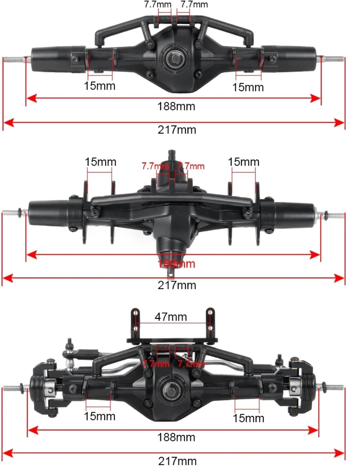 Compatible with Axial for SCX10 90021 90027 90028 1/10 RC Crawler Car Upgrade Parts Front Middle Rear Complete Axle RC Front and Rear Axle(1Set)