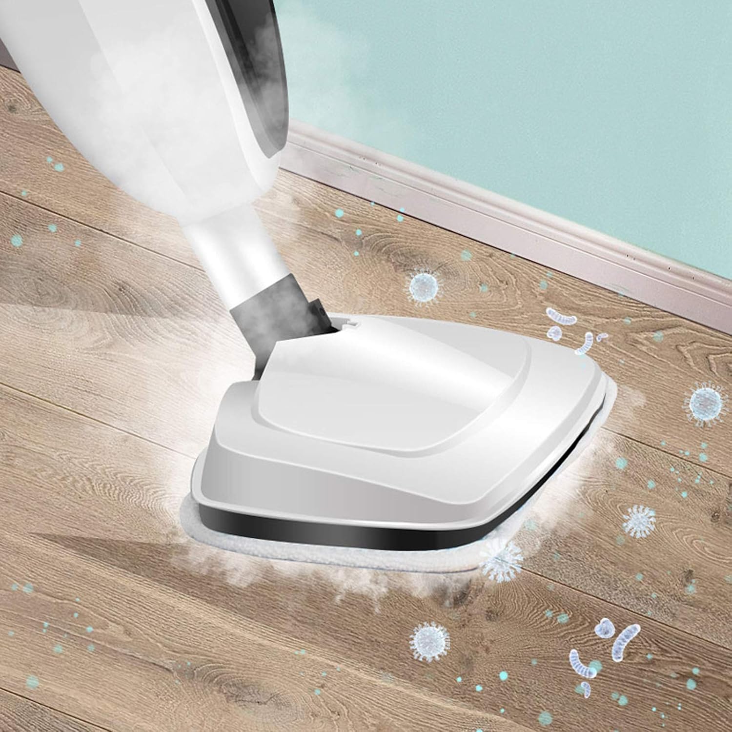 Steam Mop with 110°C High Temperature Steam 15S Heating Time Carpet Cleaner 6 Functions in 1 Steam Mop Environmentally Friendly Adjustable White (White)