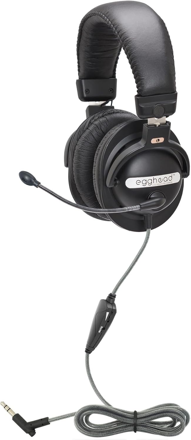Egghead Audio Enhanced Deluxe Headphone with 40mm NdFeb Speakers, Leatherette Ear Cushions, Pivoting Earcups, Adjustable Headband, and Tangle-Free Cord, Pack of 10