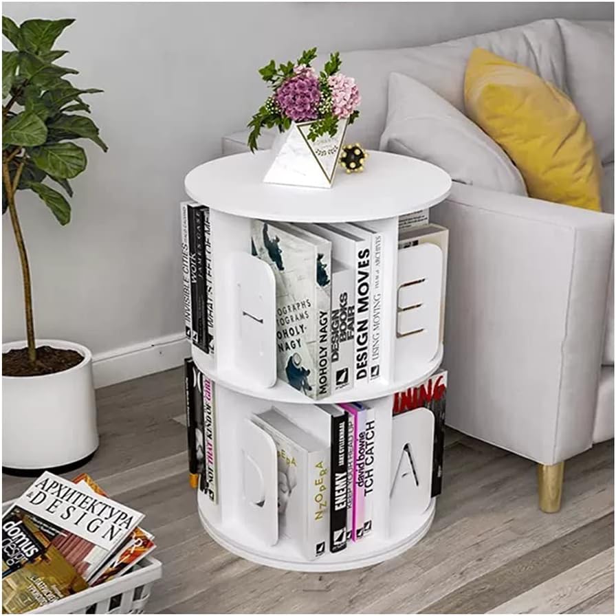 360 Degree Rotation Kids Bookshelf, Floor Standing Wood Plastic Board Bookcase, Picture Book Toy Book Display Storage Rack (Size : 2 Tier)