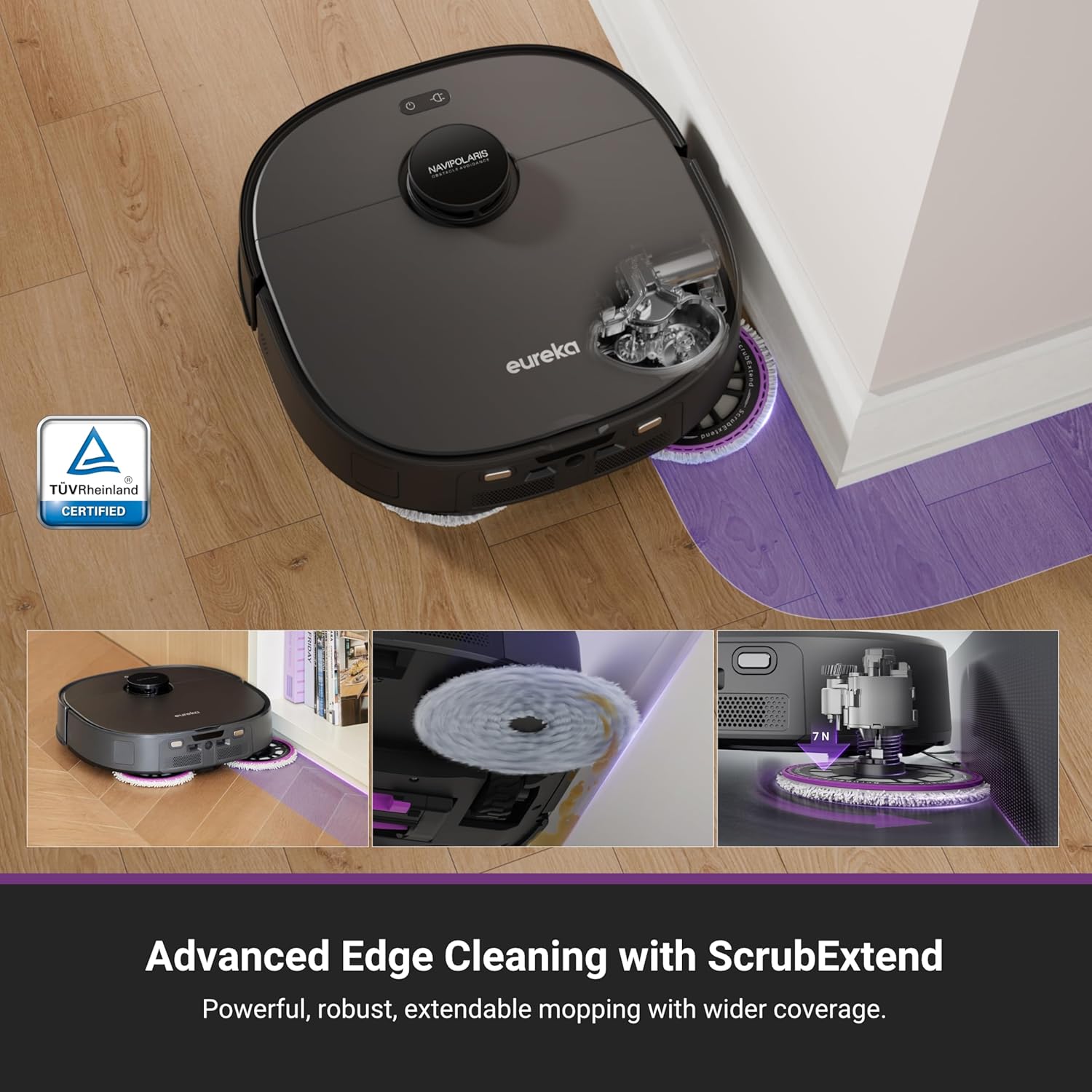 Eureka J15 Ultra Self Emptying Robot Vacuum, 19,000 Pa Suction, Flex-Arm Design, 167℉ Water Washing & 131°F Air Drying, AI Obstacle Avoidance, Black