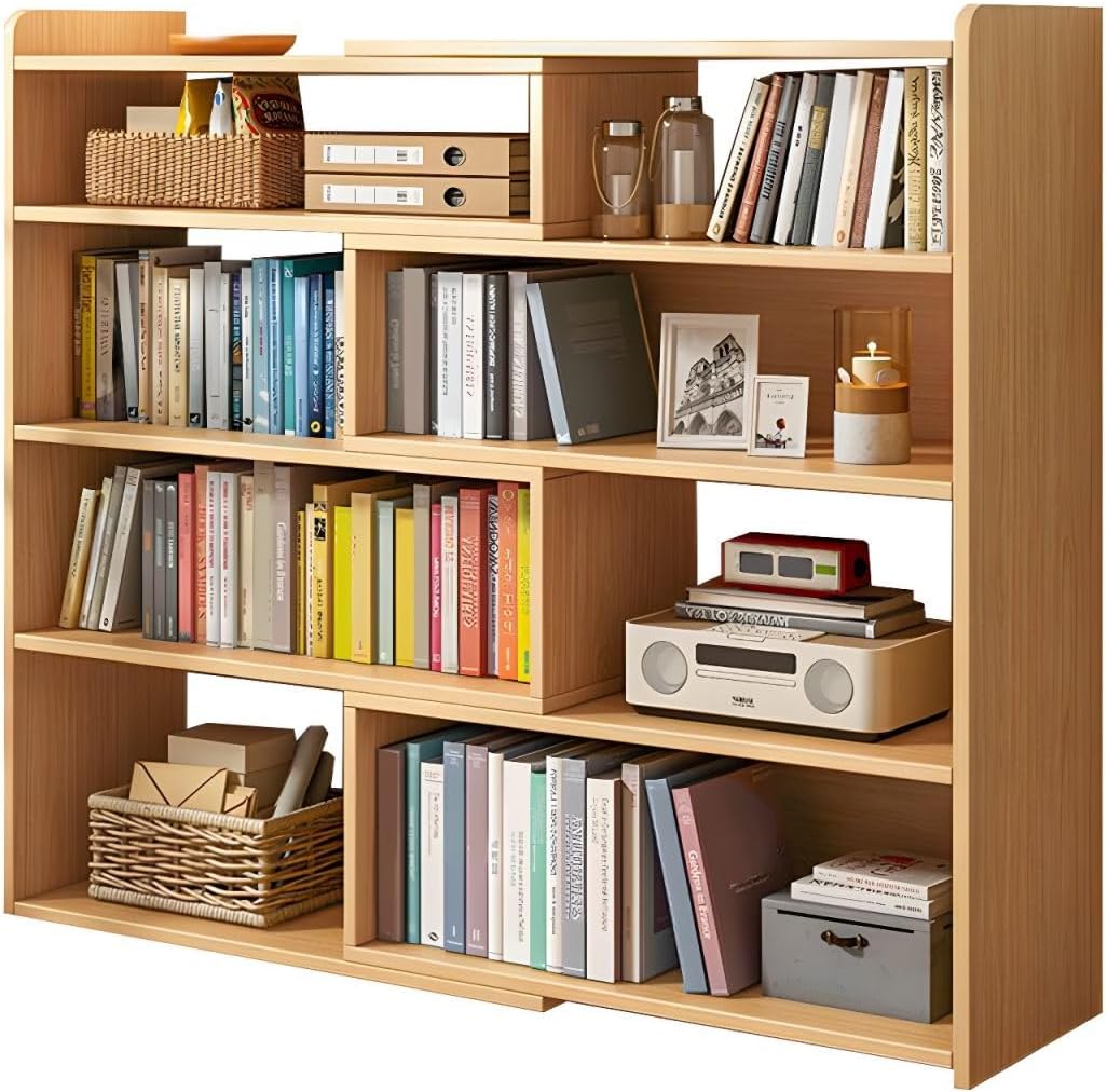 KWOKING Contemporary Style Bookshelf Open Back Bookcase Office Retractable Bookshelf Floor-to-Ceiling Table Side Shelf Low Bookcase Cabinet Locker Storage Cabinet Natural 59.1
