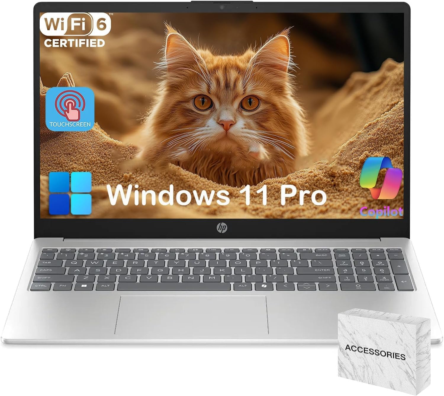 HP 15.6 Touchscreen Laptop Computer for Business & Student, Intel 13th Gen Core i3(Up to 4.5GHz), HD Touch Display, 64GB RAM, 2TB SSD, AI Copilot, Win 11 Pro, with Accessories