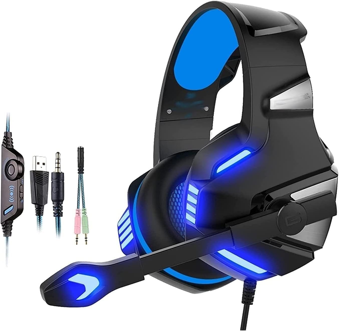 Gaming Headset for PS4,PC,Over Ear Gaming Headphones with Noise Cancelling Mic,LED Light, Bass Surround, Soft Memory Earmuffs for Laptop