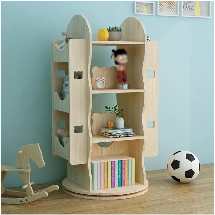 Floor Standing Kids Bookshelf, 360 ° Rotation Solid Wood Bookcase, Books Picture Books Toys and Snacks Storage Rack (Color : Style B, Size : 60x118cm)