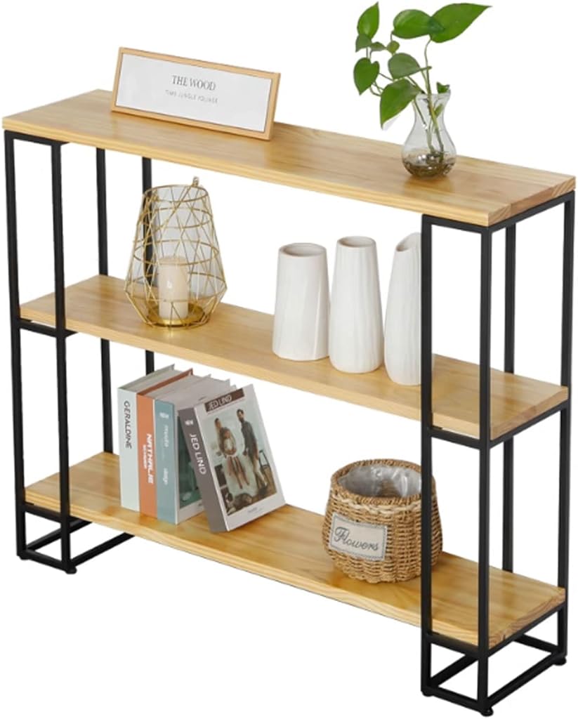 SYALEO 3 Tier Open Bookshelf Industrial Standing Display Shelves Metal Frame Bookcase Modern Plant Flower Stand for Porch Hallway Decor