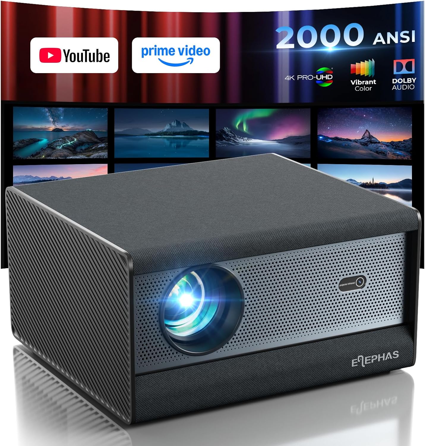 ELEPHAS Smart 4K Projector with WiFi and Bluetooth - Compatible with Netflix