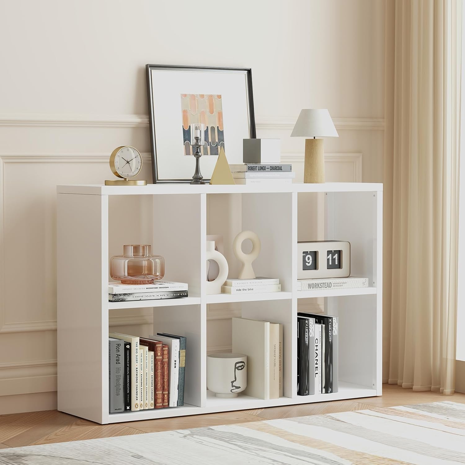 Alvisyd 6 Cube Storage Organizer, Cubicle Open Back Decorative Book Shelf, 2-Tier Space Saving Storage Shelf Bookcase, Metal Display Shelf for Living Room,Office,Library(White, 6 Cube - 2 Set)