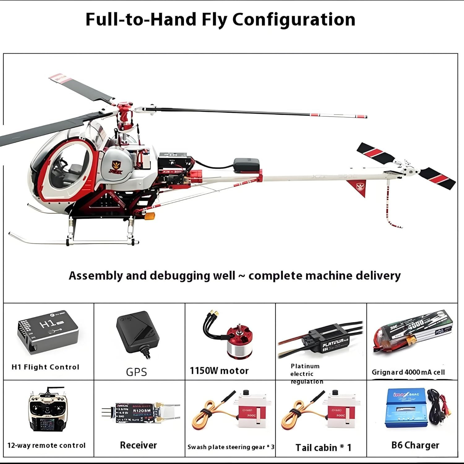 C300 2.4G Remote Control Helicopter 380-Class 3-Rotor Flybarless RC Plane with 2 Battery LED Lights & Openable Cockpit Model Toy Gift for Adults Enthusiasts(Silver,Right-Hand Throttle)