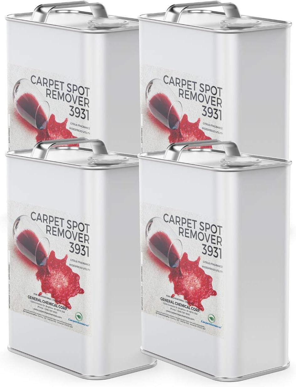 CarpetGeneral - Carpet Spot Remover - Multi-Surface Carpet Stain Cleaner - Citrus Fragrance - Residential and Commercial Use - For Heavy-Duty Stains - Professional Grade - Case of Four 1 Gallon Cans