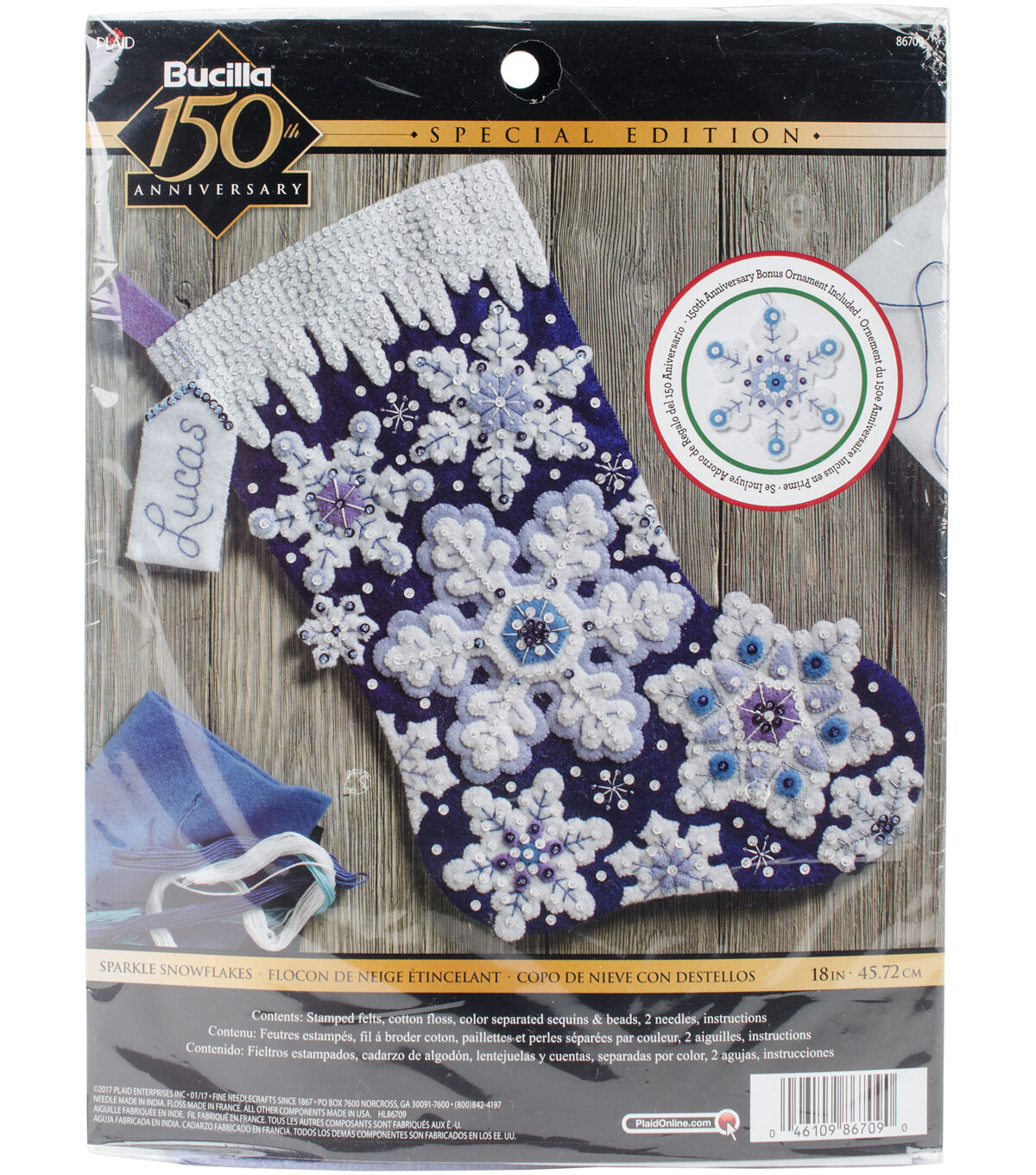 Bucilla 18 Sparkle Snowflake Stocking Needle Felting Applique Kit