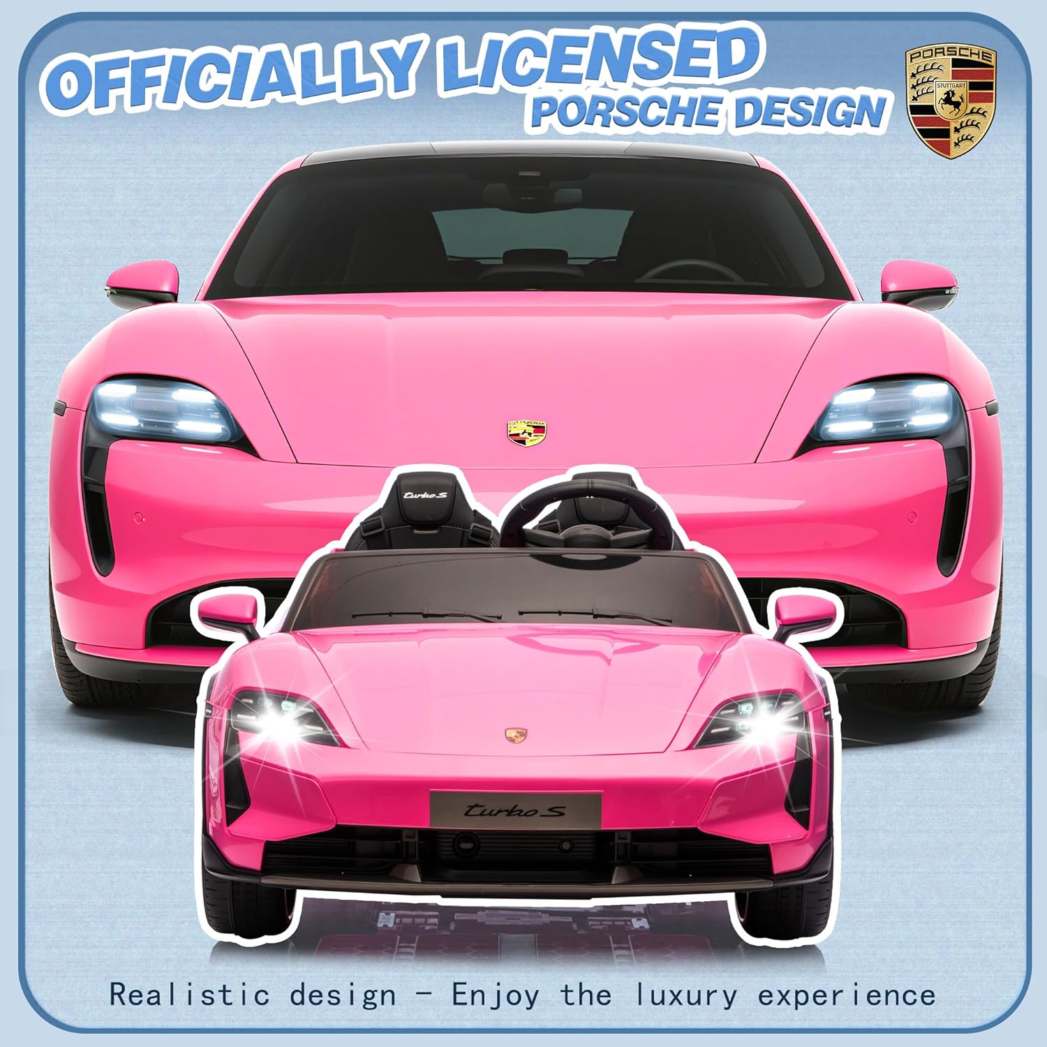2 Seater Ride on Toy for Big Kids, 24V 7AH Licensed Porsche Taycan Turbo S Ride On Car, Kids Electric Vehicle Toy w/Remote Control, USB/MP3 Music, Spring Suspension, LED Lights, Pink