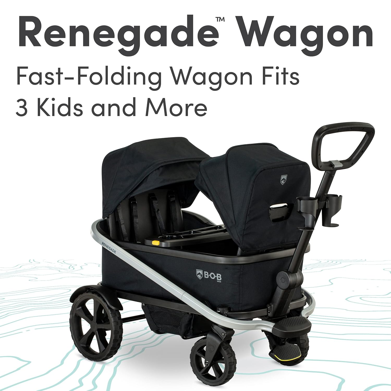 BOB Gear Renegade Canopy Stroller Wagon with 3 Seats, 5-Point Harness System, All-Terrain Tires, and Push and Pull Handle, Nightfall