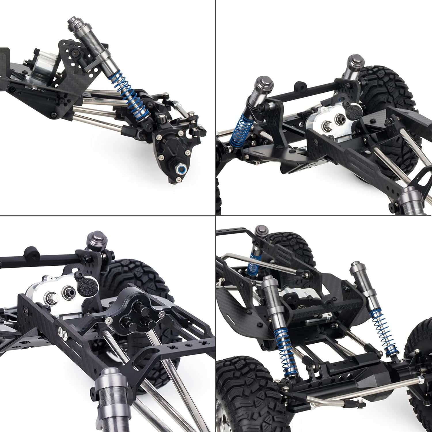 High Clearance LCG Chassis Kit for Performance 1/10 RC Crawler Cheater Rigs Carbon Fiber Chassis Rails Gearbox & Adjustable Shock Absorbers DIY Builds Upgardes Parts