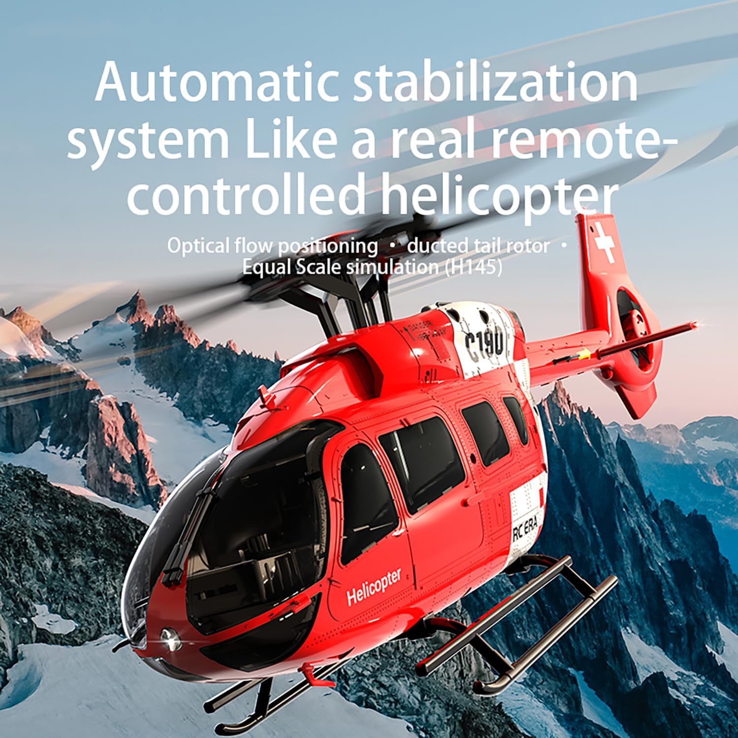 C190 H145 6CH Remote Control Helicopter Aircraft for Adults Beginners RC Heli Single Rotor No Ailerons Maintain Altitude Hover/Optical Flow Positioning RTF 335MM (Red 2-Battery)