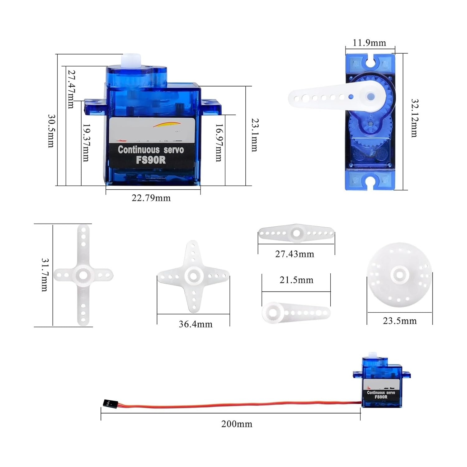 30pcs FS90R Servo Motor 360 Degree Continuous Motor Rotation