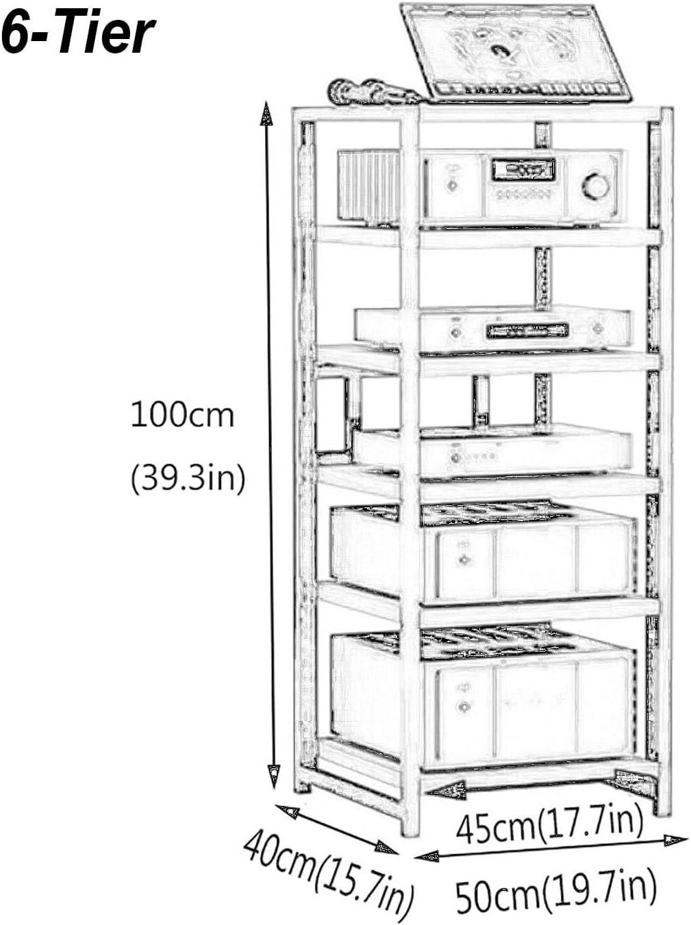 5-Tier AV Media Cabinet Stand Audio/Video Component Cabinet Stereo Rack Audio Tower with Height Adjustable Tempered Wood Shelf for Home/Office/DJ/Theatre 50x40x100cm (Color : C)
