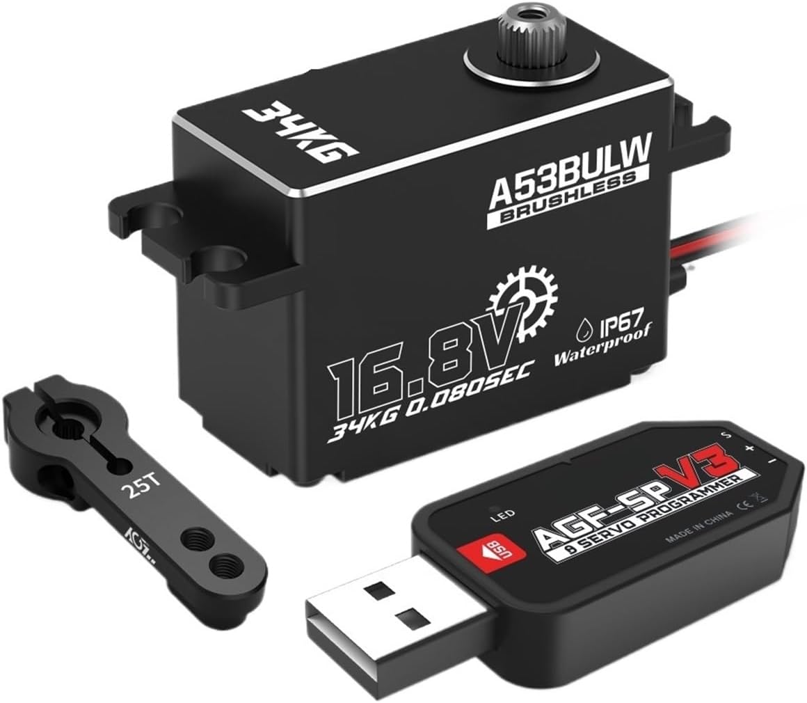 Low Profile A53BULW 3S/4S 34KG High Torque Programmable Brushless Remote Control Servo(A53BULW 34kg Set)