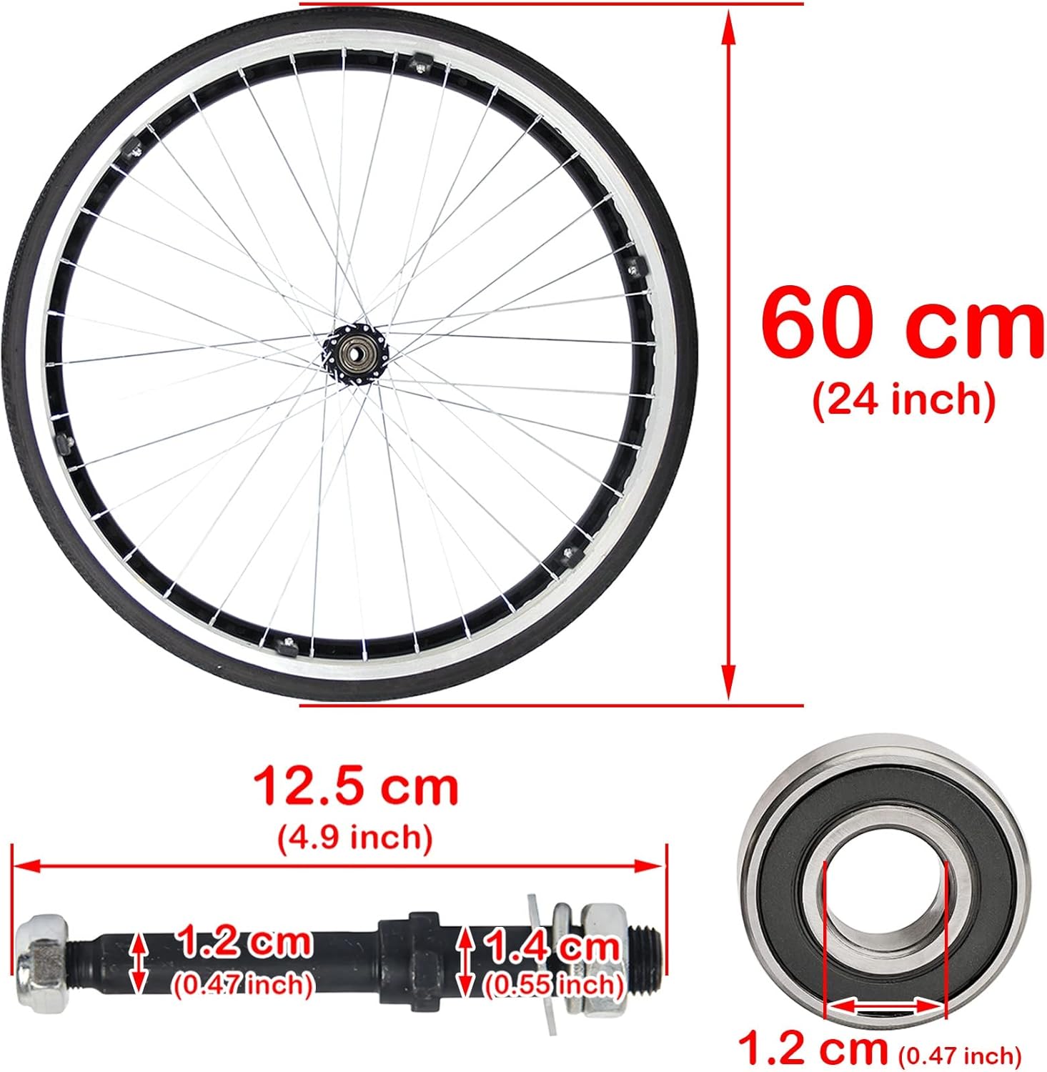 Wheelchair Replacement Wheels 2pcs 24Inch, Non-Slip Puncture Proof Polyurethane Solid Tire Wheelchair Rear Wheels, Double Ball Bearing Wheelchair Caster Wheels (Color : Greys, Size : 60cm(24