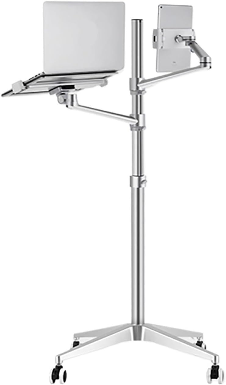 UP-9L Multifunctional 3-in-1 Laptop Floor Stand, Suitable for All 12-17 inch Height Adjustable Mobile Laptop Tables(Color:Silver)