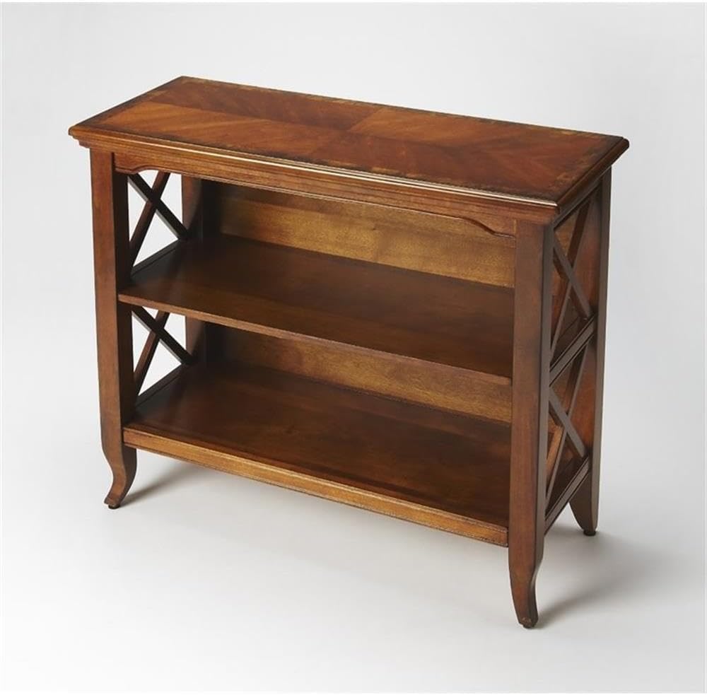 BOWERY HILL Transitional Wood Brown Olive Ash Burl Low Bookcase