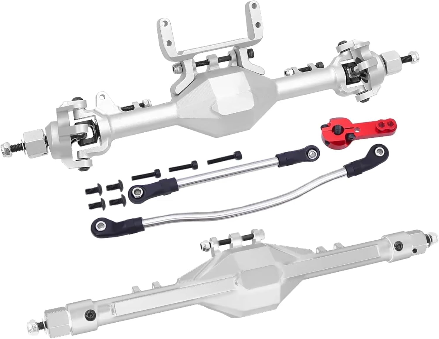 RC Car Accessories for Axial for SCX10 II 90046 90047 1/10 CNC Aluminum Front Rear Axle Straight Complete Axles Set RC Crawler Upgrade Parts(Gray,1 Set)