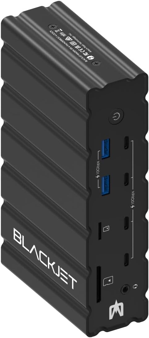 Blackjet RX-4 Thunderbolt 4 Docking Station – 17-Port USB-C Hub with HDMI, DisplayPort, SD/microSD, RJ45 Ethernet, USB-A, USB4 – for MacBook Pro, Windows Laptops – Aluminum Black Finish Apple