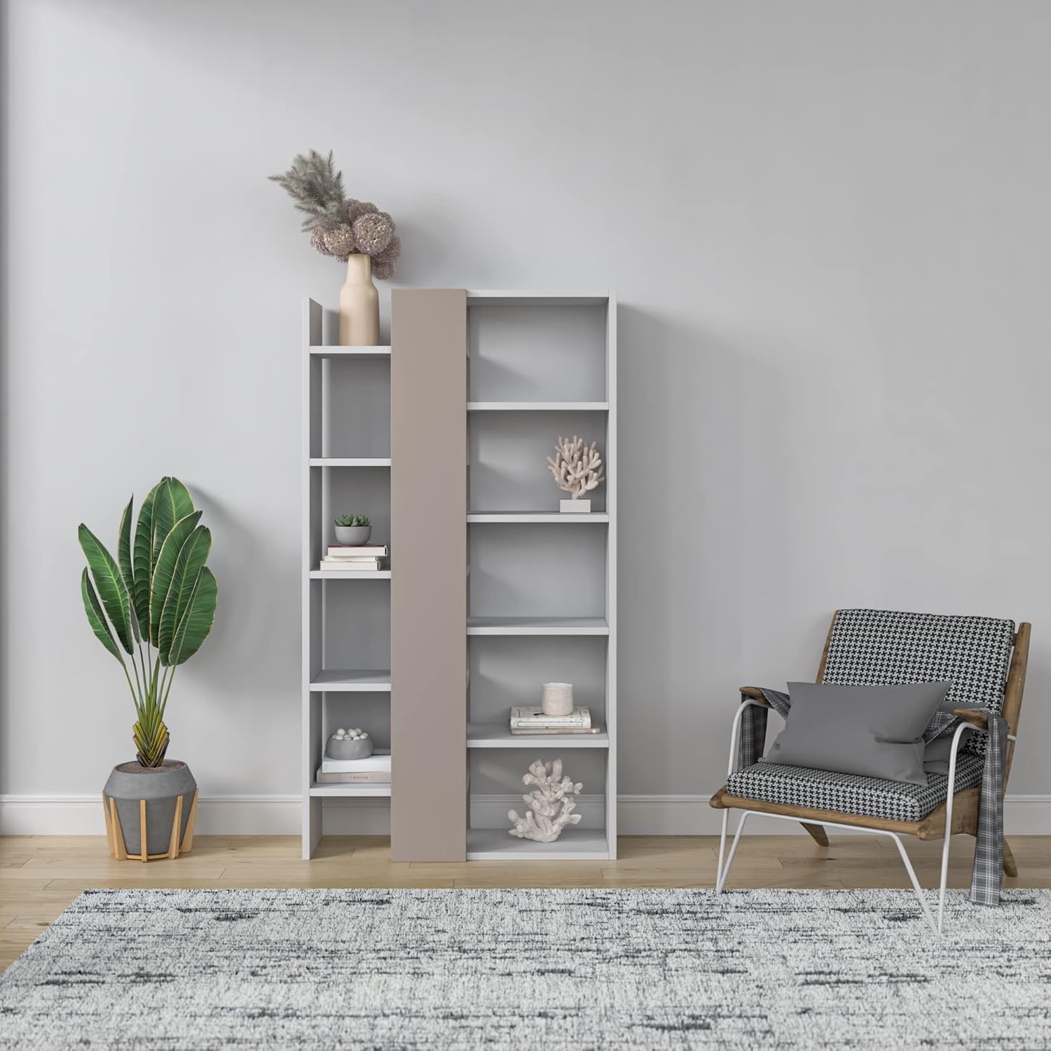 Ada Home Décor Boise Bookcase, 59.25'' x 62.06'' x 11.42'', White & Light Mocha