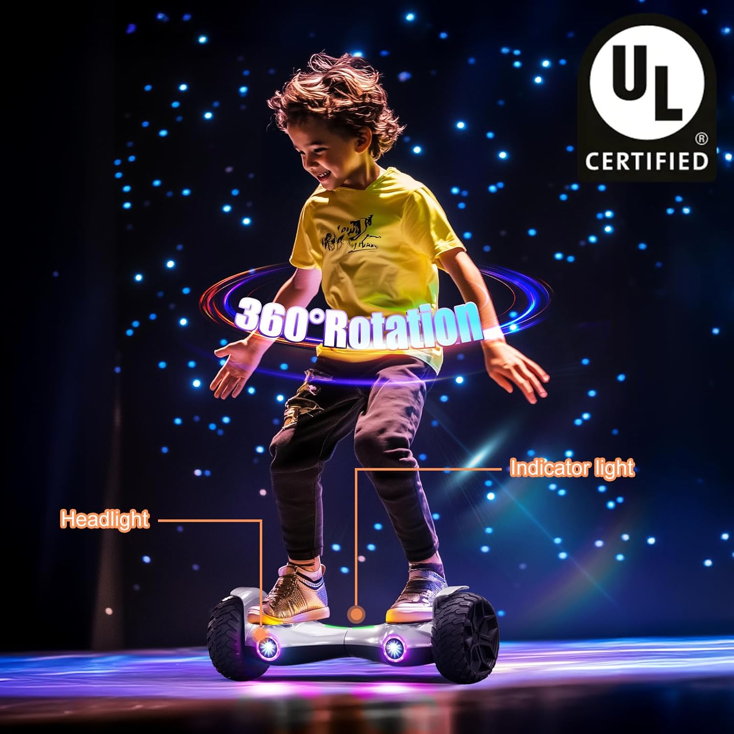 LIEAGLE Scooter, Self Balancing Scooter with Bluetooth Speaker LED Lights Wheels,Dual 300w Motors, 7.5 mph Max Speed & 8.5 Miles Max Range, for Kids, Boys, Gilrls, Adults, for All Ages