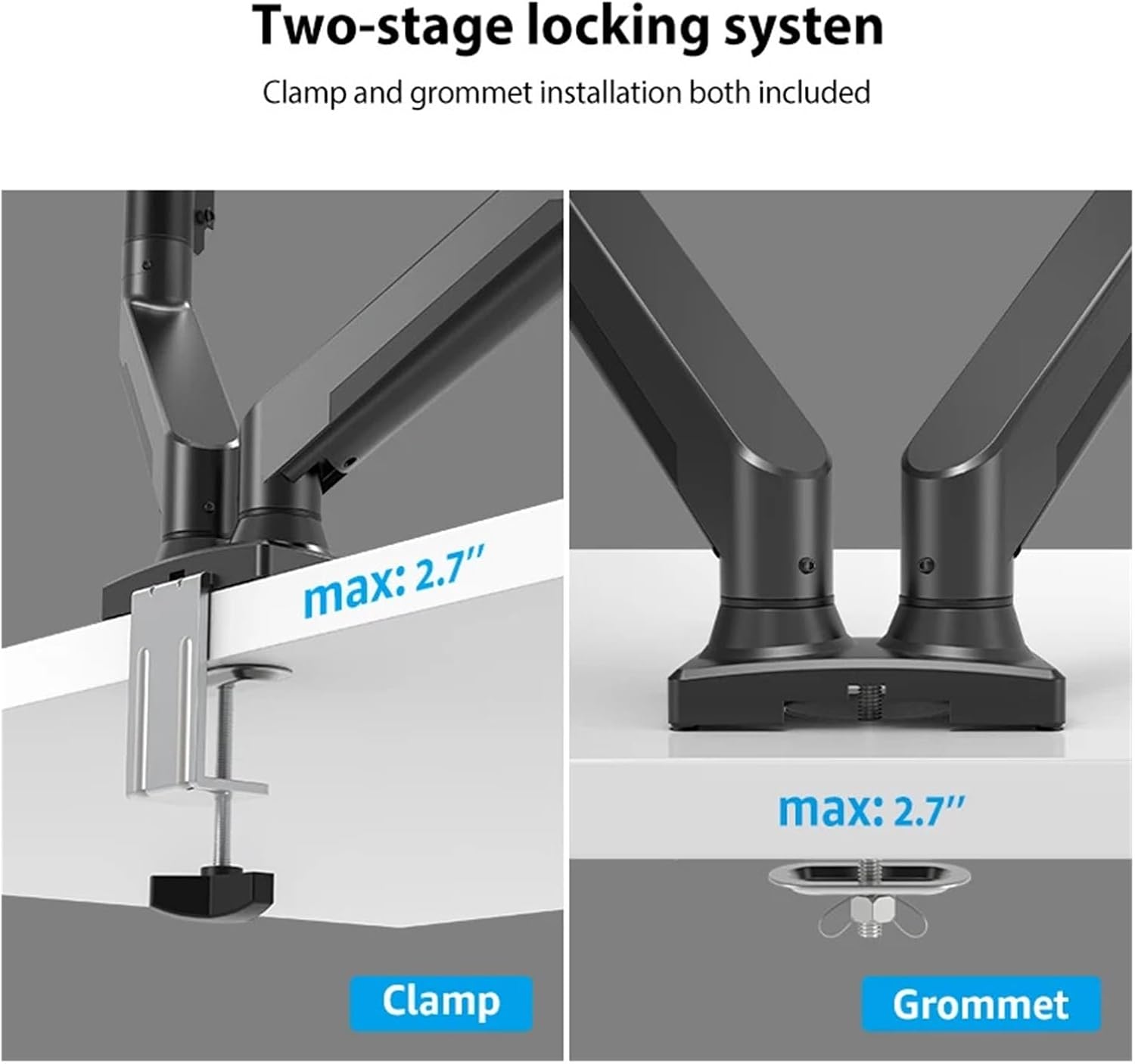 Desktop Gas Spring Dual Monitor Stand Suitable for 13-inch-32-inch Screen Monitor Support Gas Pressure mounting Bracket Each Bearing 2-9 kg(Black)