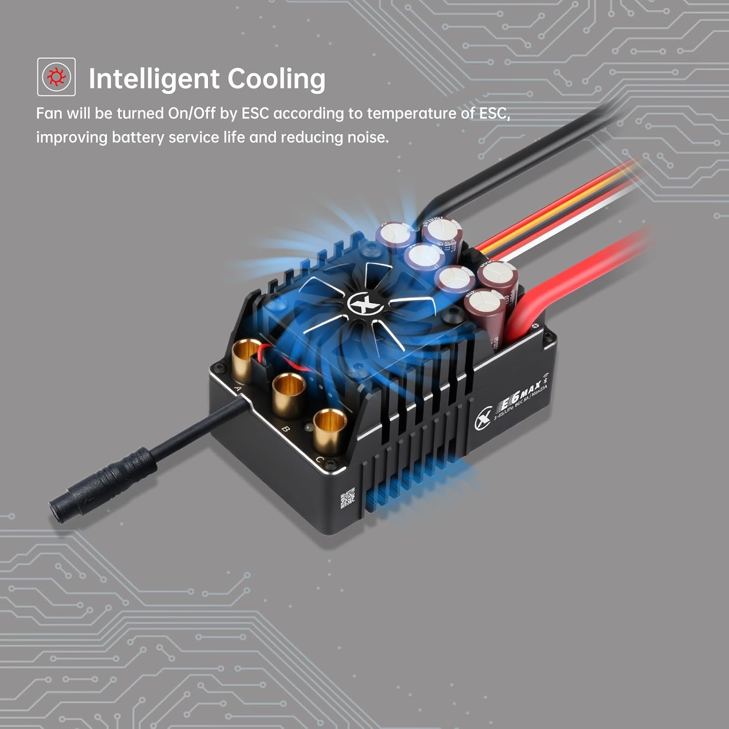 XC E6MAX APP Controls Sensored Brushless ESC for RC Car, 3-8S Lipo,550A Continuous Current,8-25A、6.0/7.4/8.4V BEC,Suitable for 1/6、1/7 Scale On-Road Speed Car Truck Monster