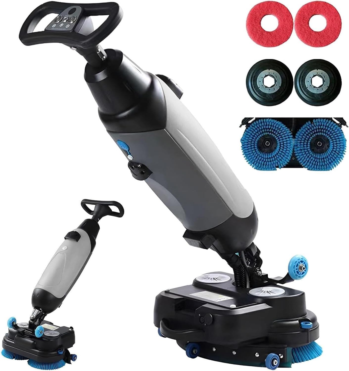 Carpet Cleaning Machine and Floor Scrubber, 360 RPM Dual-Brush Rotary Floor Washer, Cordless Design Mini Floor Cleaner, 13000 ft²/h Efficient Cleaning for Commercial Spaces, Schools, Offices Gray