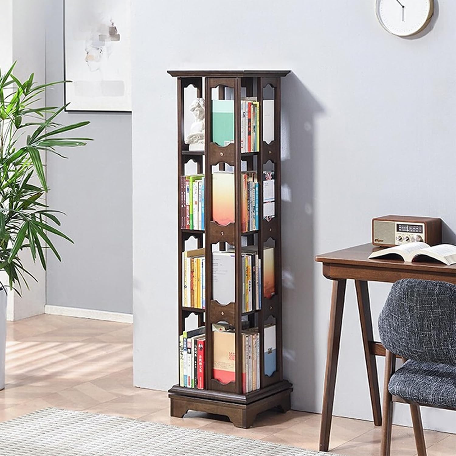 GaRcan 360 Rotating Bookshelf, Multi Layer Rotating Bookshelf, Rotating Bookcase Tower, for Bedroom/Living Room/Home Office/Kitchen, Walnut Color（Level 6）