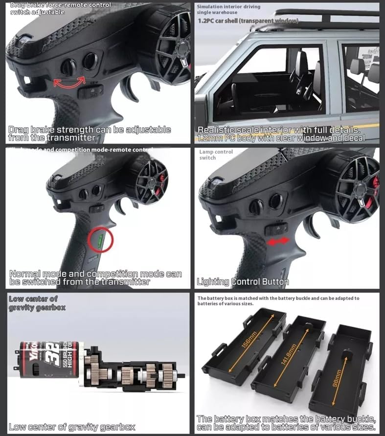 YIKONG YK4107 1/10 4WD RC Rock Crawler Two Speed Differential Lock LCG Chassis Tank Turn RC Car LED Lights Off-Road Climbing Truck