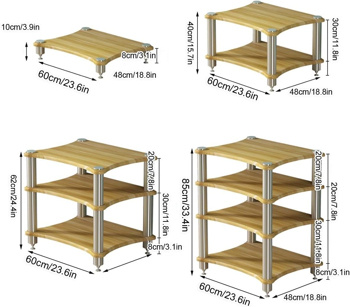 Yellow Stereo Audio Rack Stand Tower - 1-4 Tier AV Media Component Cabinet