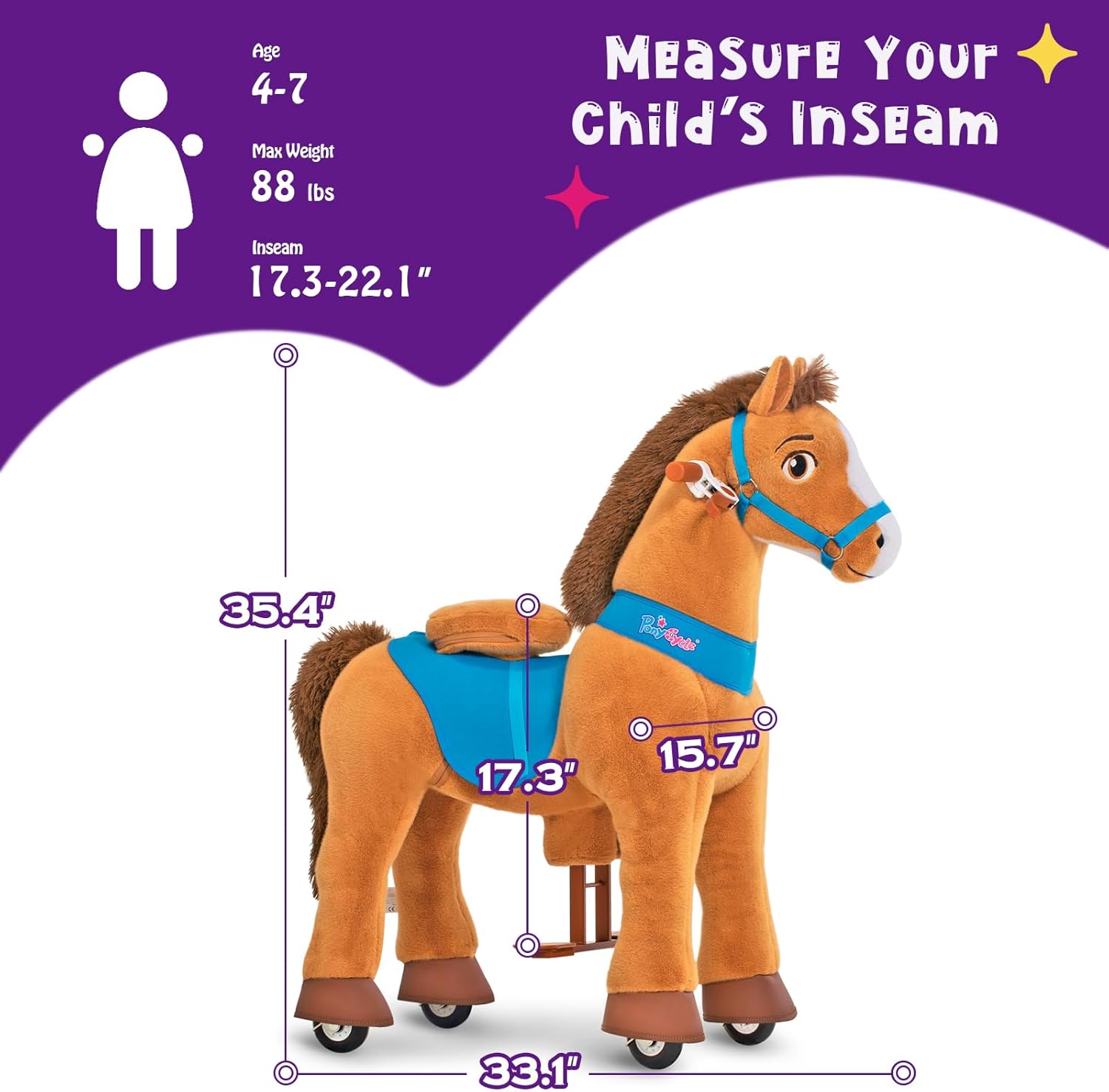 PonyCycle Ride on Horse Toys for Kids Riding Brown Horse Rocking Horse Essential Model E (with Brake/ 35.4