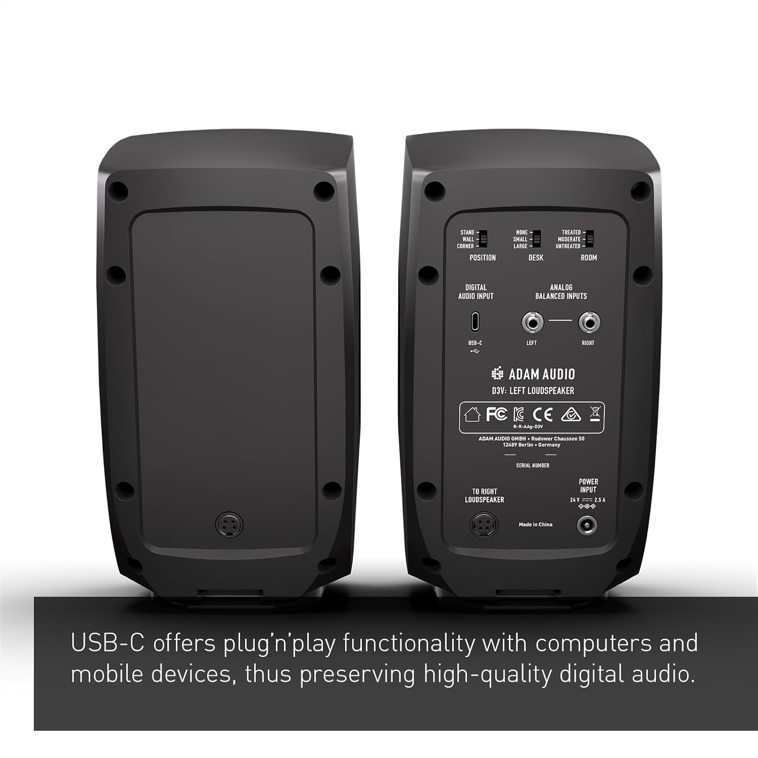 ADAM Audio D3V Active Desktop Monitoring System with USB-C Connection (Pair, Black)