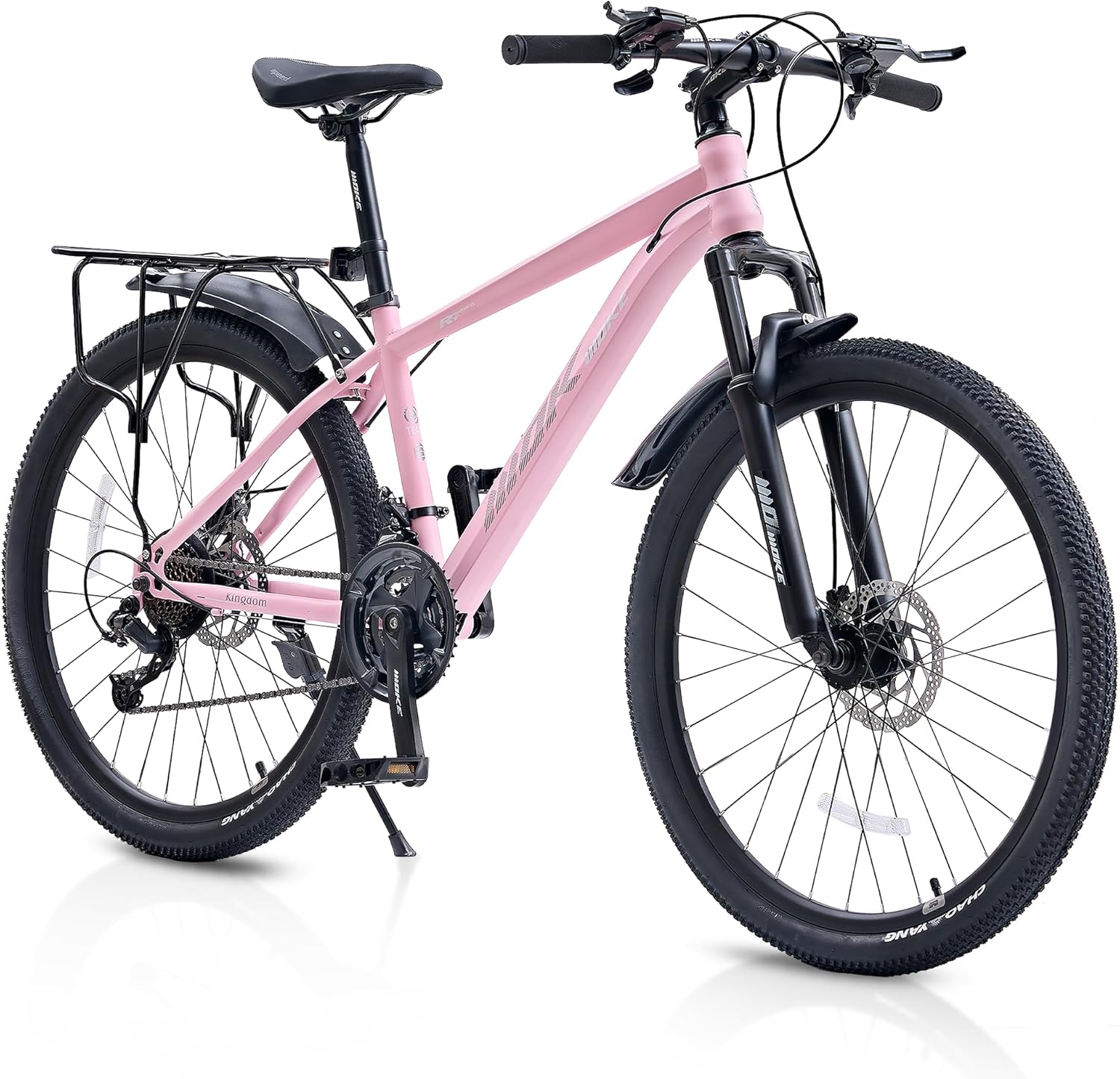 24 26 inch Kids Bike, Kids Mountain Bike for Boys and Girls Over 6 years with 21-Speed Drivetrain, Suspension Fork, Dual Disc Brakes, Rear Rack, Internal Cable, Kids' Bicycles with Multiple Colors