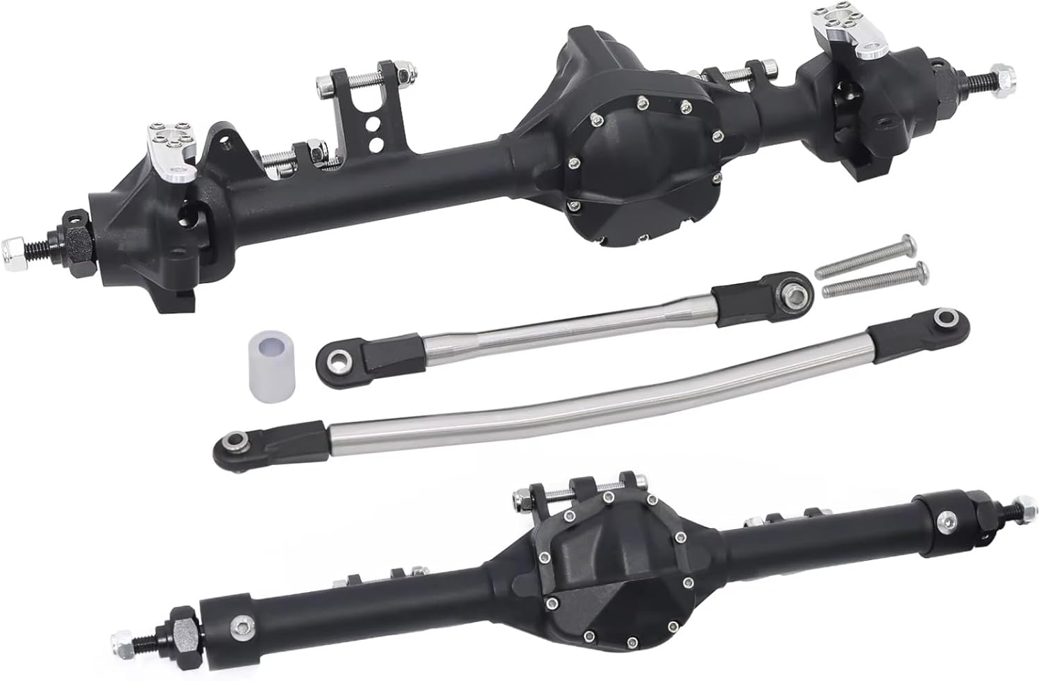 Rc Crawlers Axles For Axial For SCX10 II For Vanquish VS4-10 For Rock 1/10 Aluminum Piece Construction Axle Offset Straight Set RC Crawler Truck Part(Black,1set)