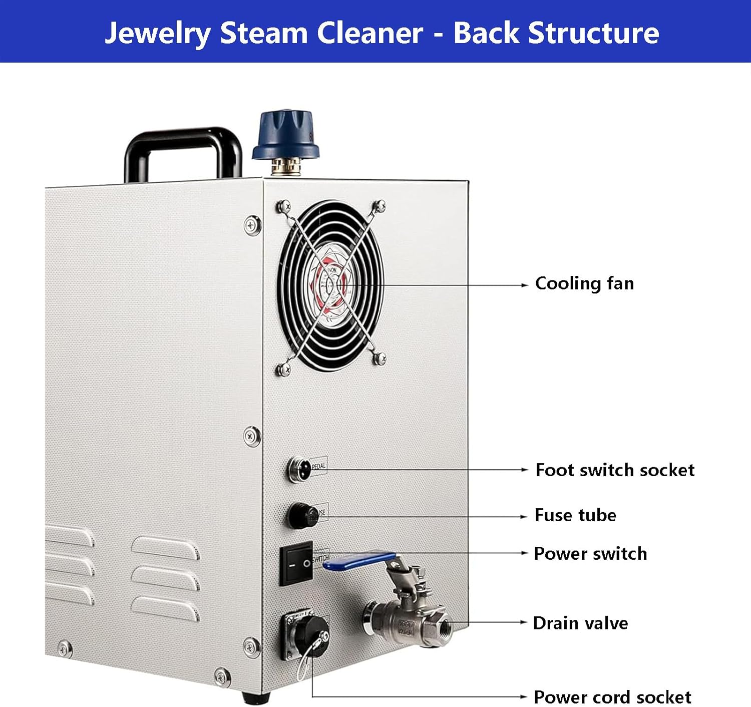 Gold Silver Jewelry Cleaner Steam Device with Footswitch and Exhaust Nozzle 1300w/2200w | Gemstone Steam Cleaner Stainless Steel Gemstone Cleaning Steamer 135°C,4L